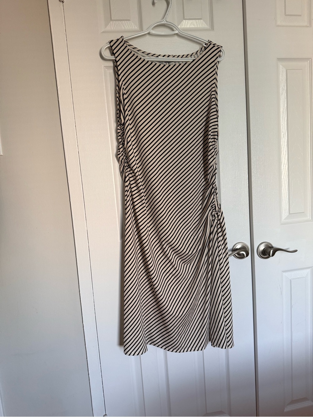 Jules & Leopold Black and White Diagonal Stripe Midi Dress